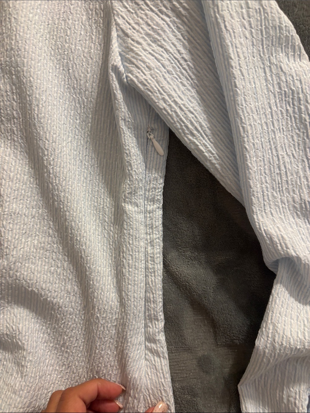 Light Blue Textured Twist-Front Blouse - Picture 5 of 5